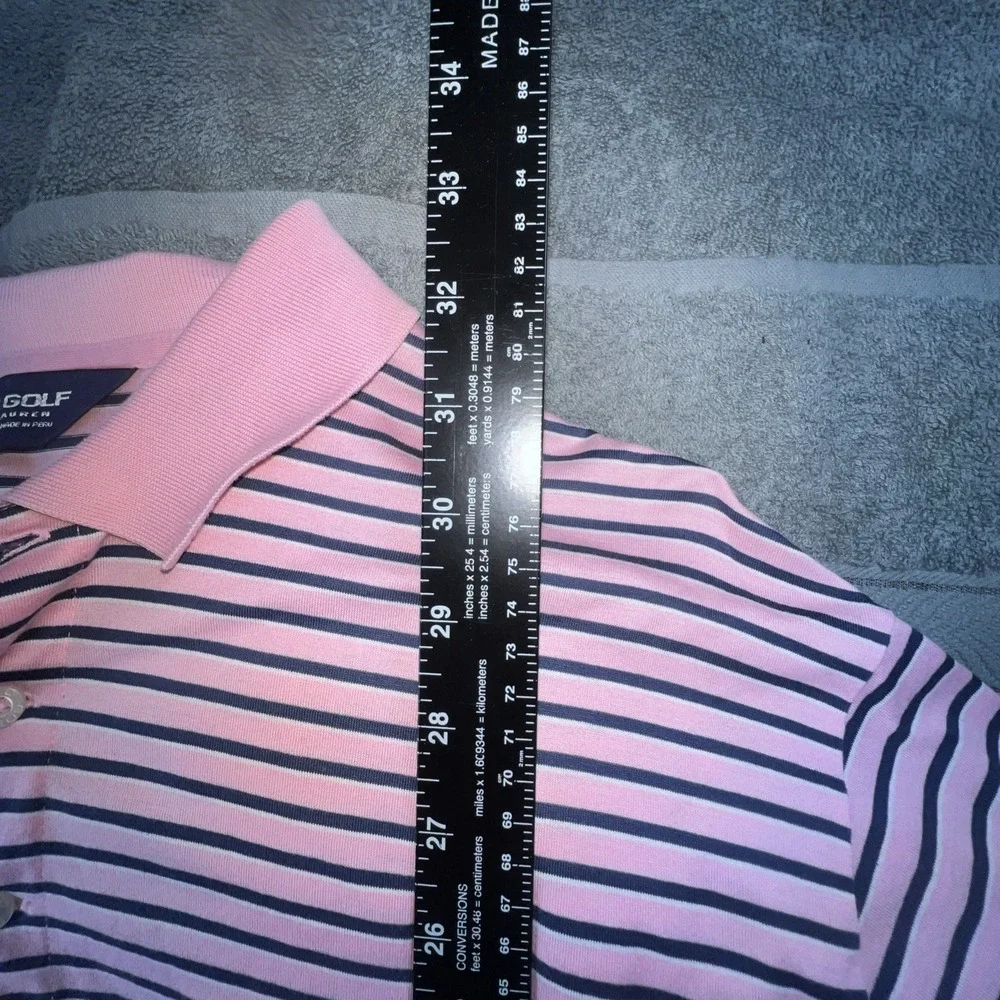 Polo‎ Golf Ralph Lauren Shirt Adult guy Large Pink Striped Golf Rugby Mens Sz L
